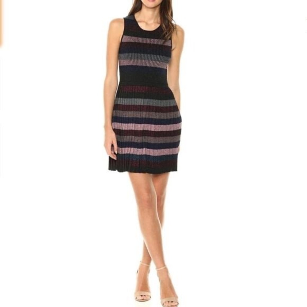 Parker New York Josie Stripe Metallic Fit&Flare Knit Dress‎ Small Cocktail Party